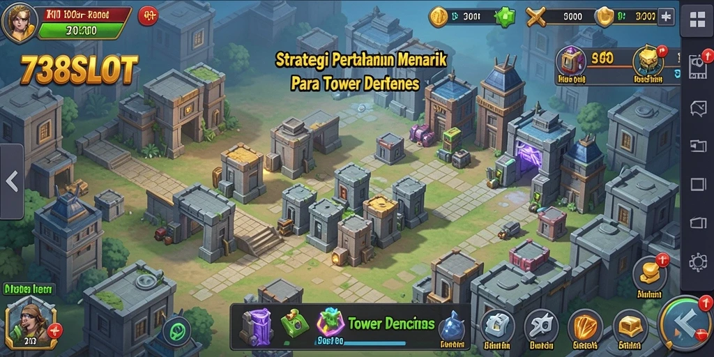 Gameplay 738SLOT menampilkan aksi menara pertahanan yang menantang.
