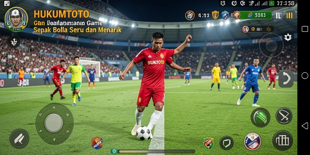 Tampilan gameplay HUKUMTOTO menampilkan aksi sepak bola yang mendebarkan.