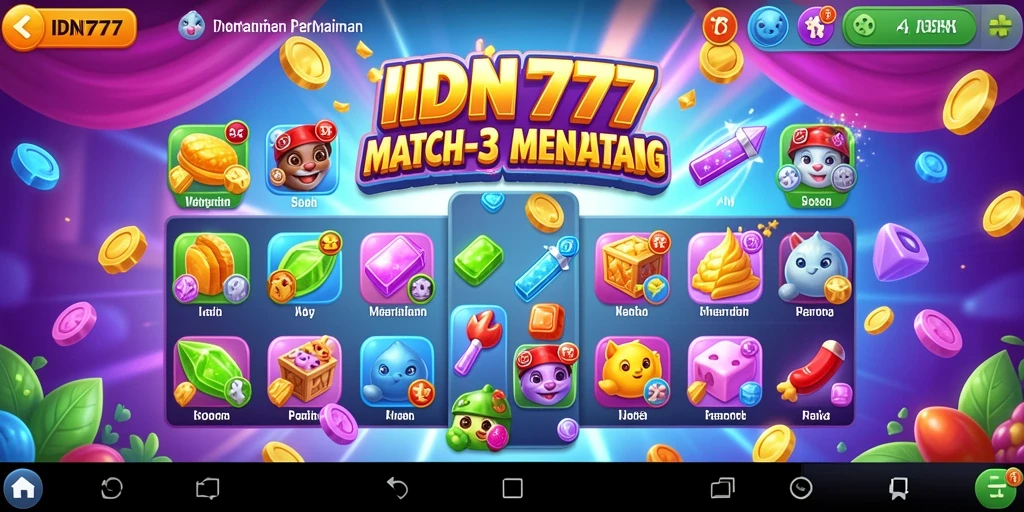Tampilan grafis menawan dari gameplay Match-3 IDN777.