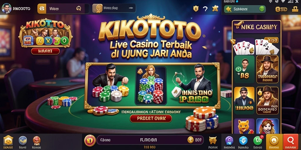 Screenshot gameplay KIKOTOTO menunjukkan dealer profesional di meja kasino.