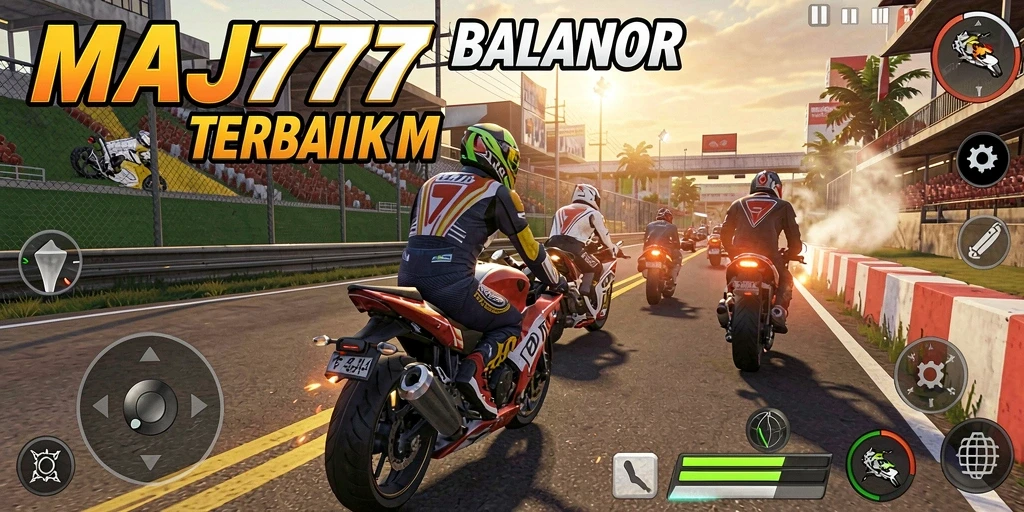 Screenshot gameplay menunjukkan balapan motor yang mendebarkan dan jalan yang menantang.