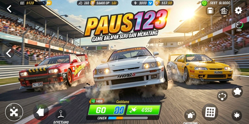 Screenshot utama PAUS123 menampilkan momen balapan yang mendebarkan.