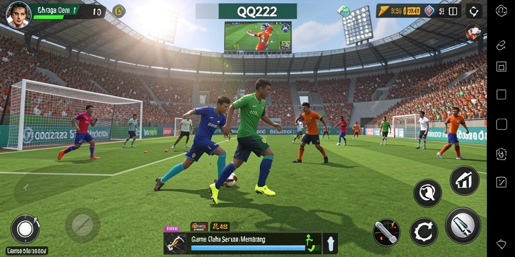 Screenshot menunjukkan gameplay seru QQ222 di lapangan olahraga.