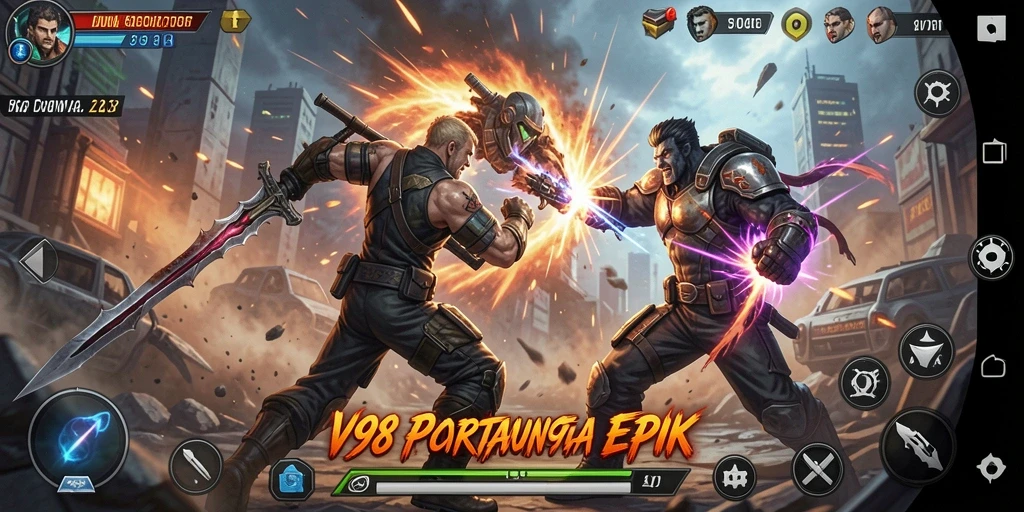 Tampilan gameplay seru dengan aksi mendebarkan di V98.